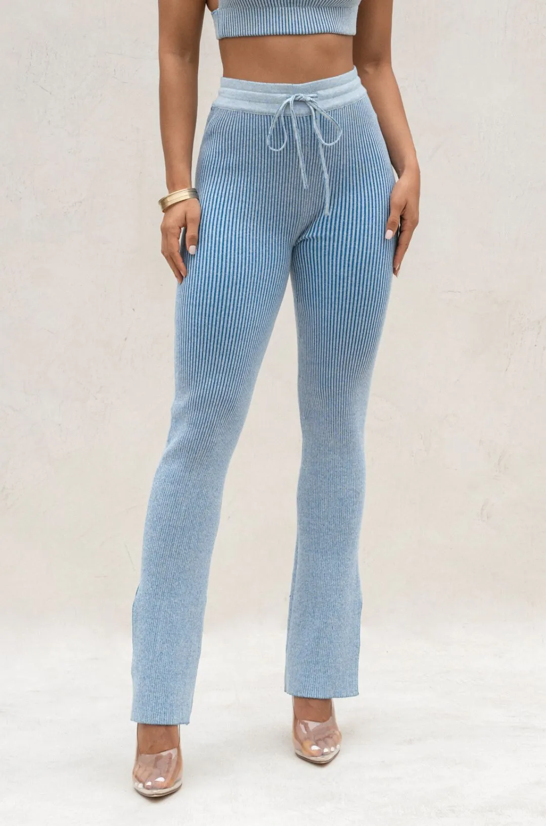 Denim/White Faya Ribbed Pants