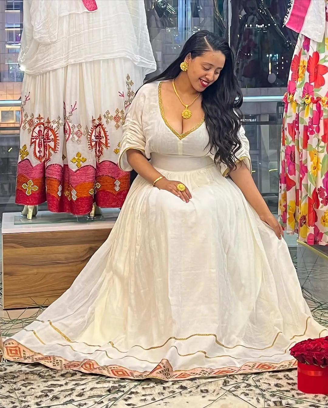 Draping White Traditional Ethiopian Dress: with Thin Embroidery Habesha Dress Simple yet Elegant Habesha Kemis