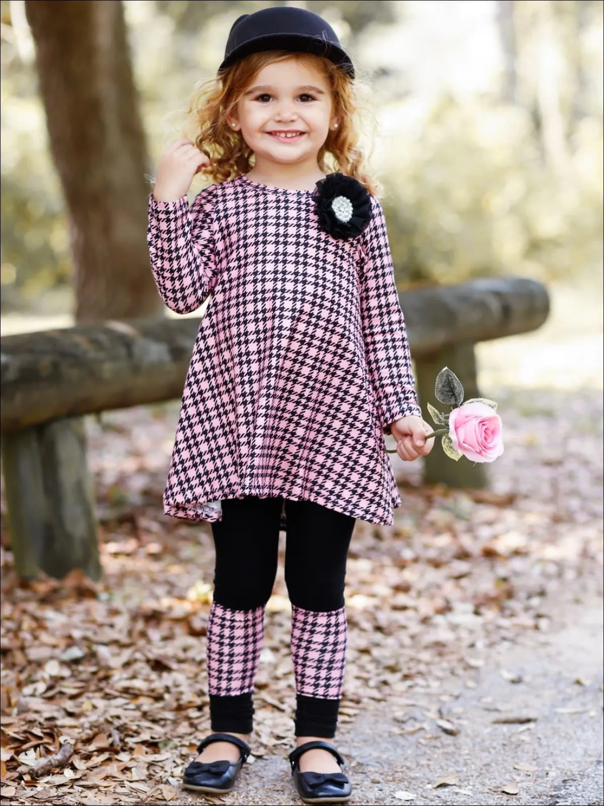 Girls Printed Long Sleeve Back Lace Insert Tunic And Matching Patch Leggings