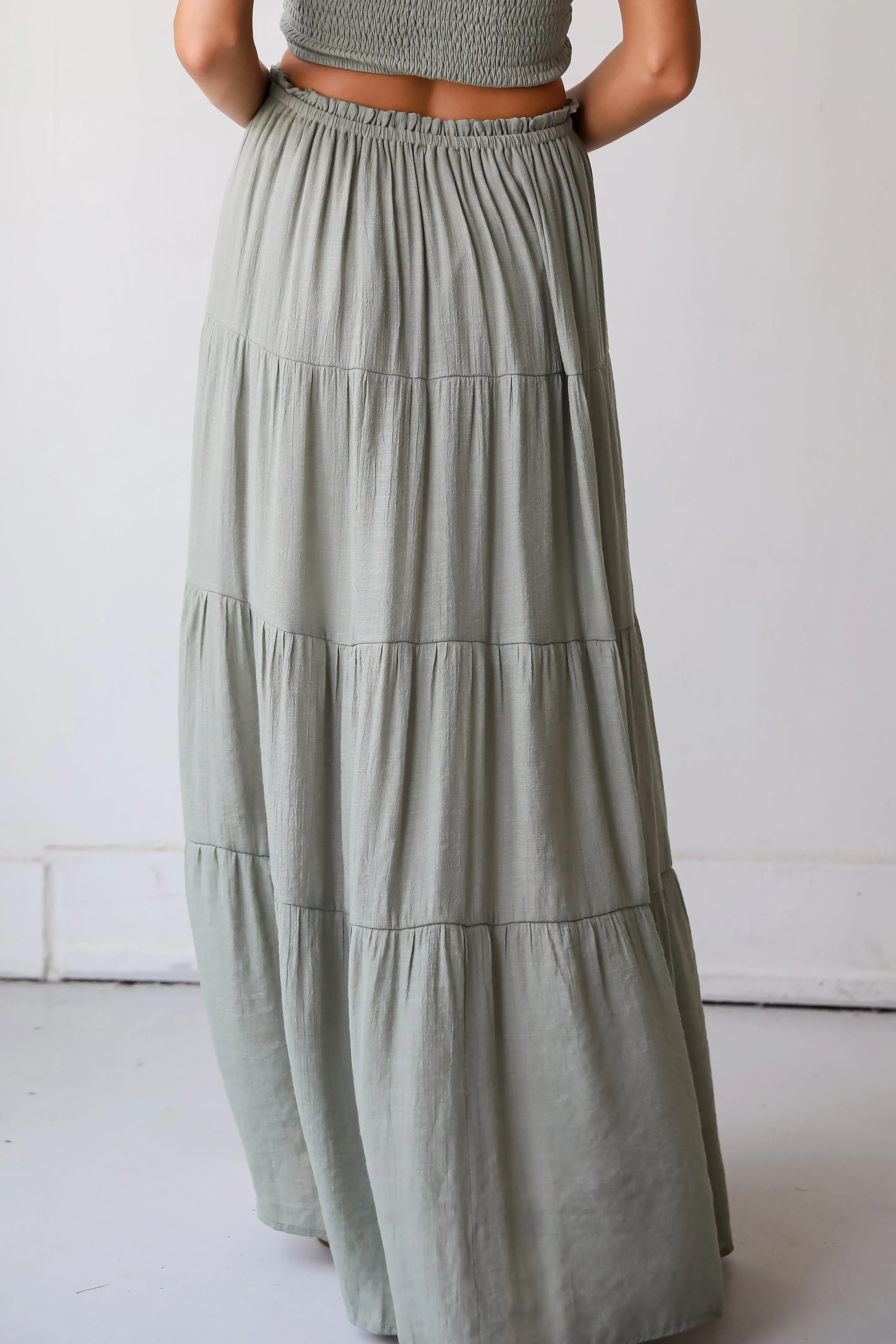 Goddess Vibes Light Olive Tiered Maxi Skirt - DU DEAL