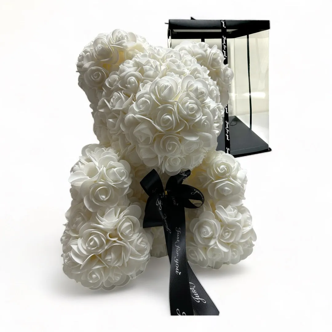 Gorgeous White Rose Teddy Bear with LED Light and Gift Box - 40cm