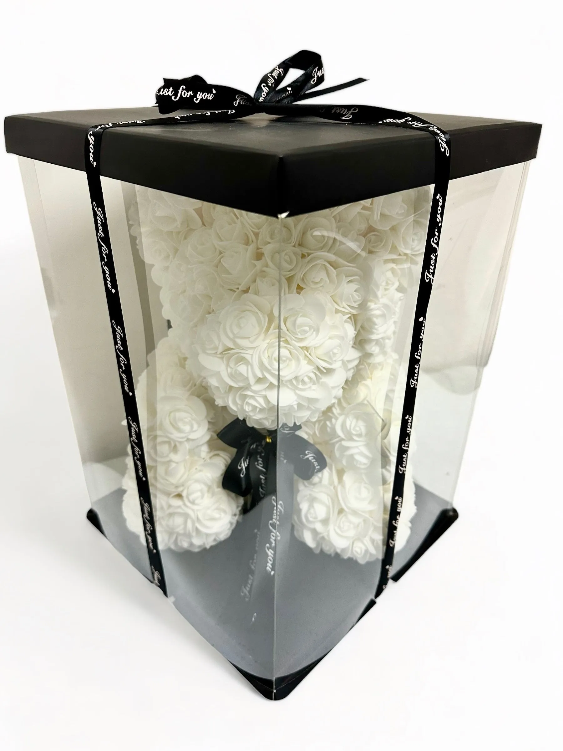 Gorgeous White Rose Teddy Bear with LED Light and Gift Box - 40cm