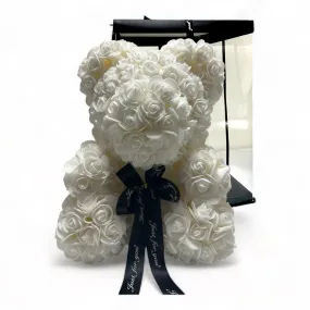 Gorgeous White Rose Teddy Bear with LED Light and Gift Box - 40cm