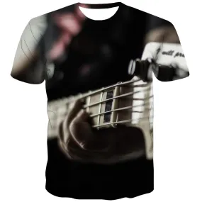 Guitar T-shirt Men Music Shirt Print Wooden Tshirts Casual Metal Tshirts Novelty