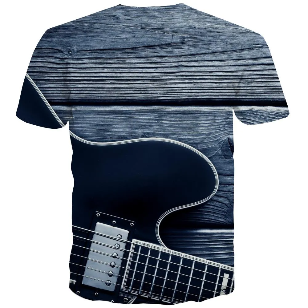 Guitar T-shirt Men Music T-shirts 3d Wooden Shirt Print Metal Tshirts Casual