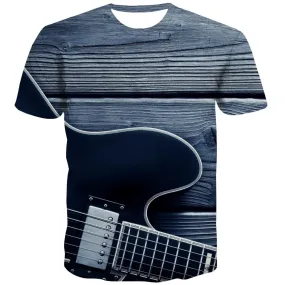 Guitar T-shirt Men Music T-shirts 3d Wooden Shirt Print Metal Tshirts Casual