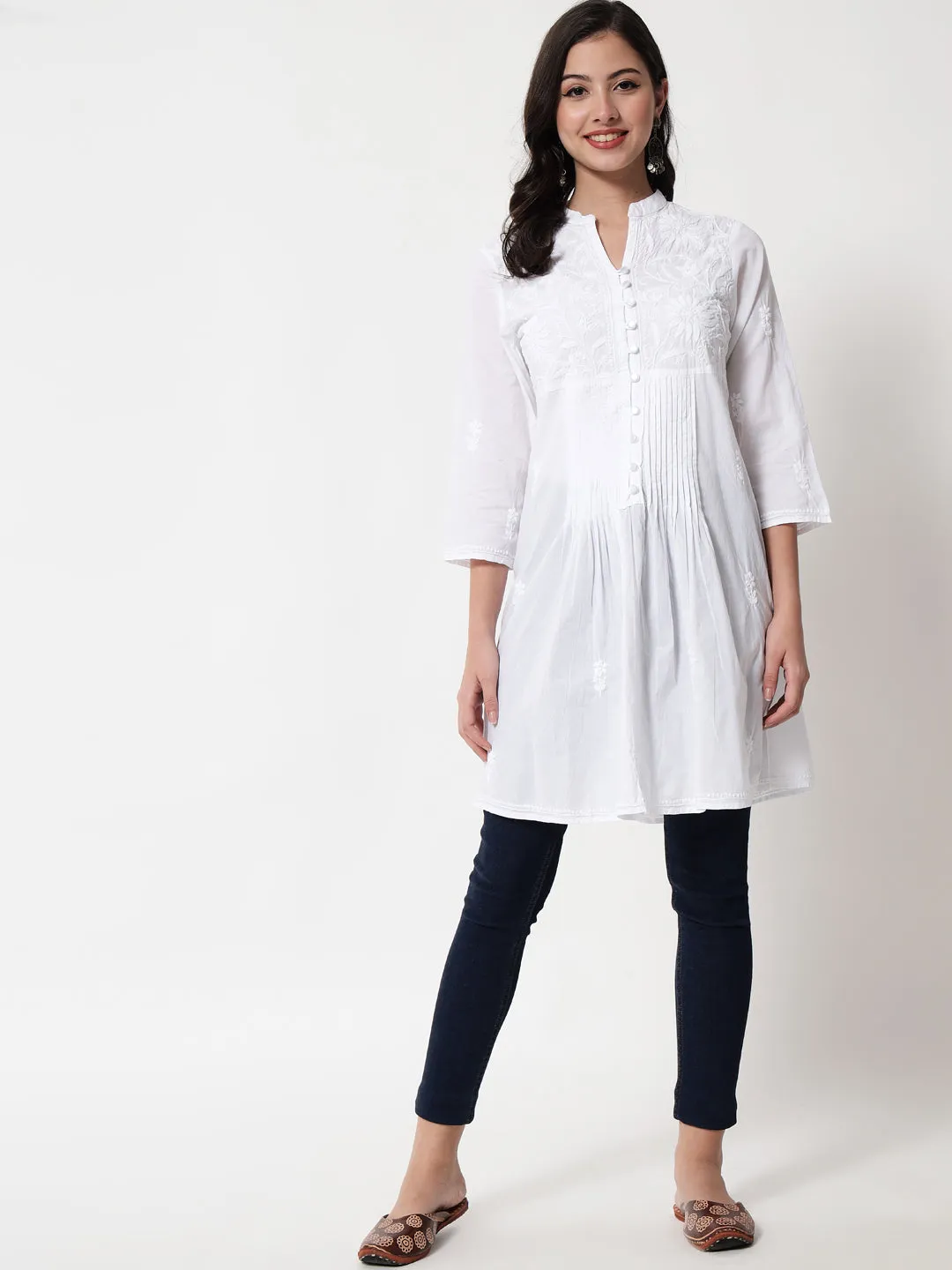 Hand Embroidered Women Chikankari Cotton Tunic-PC1821L