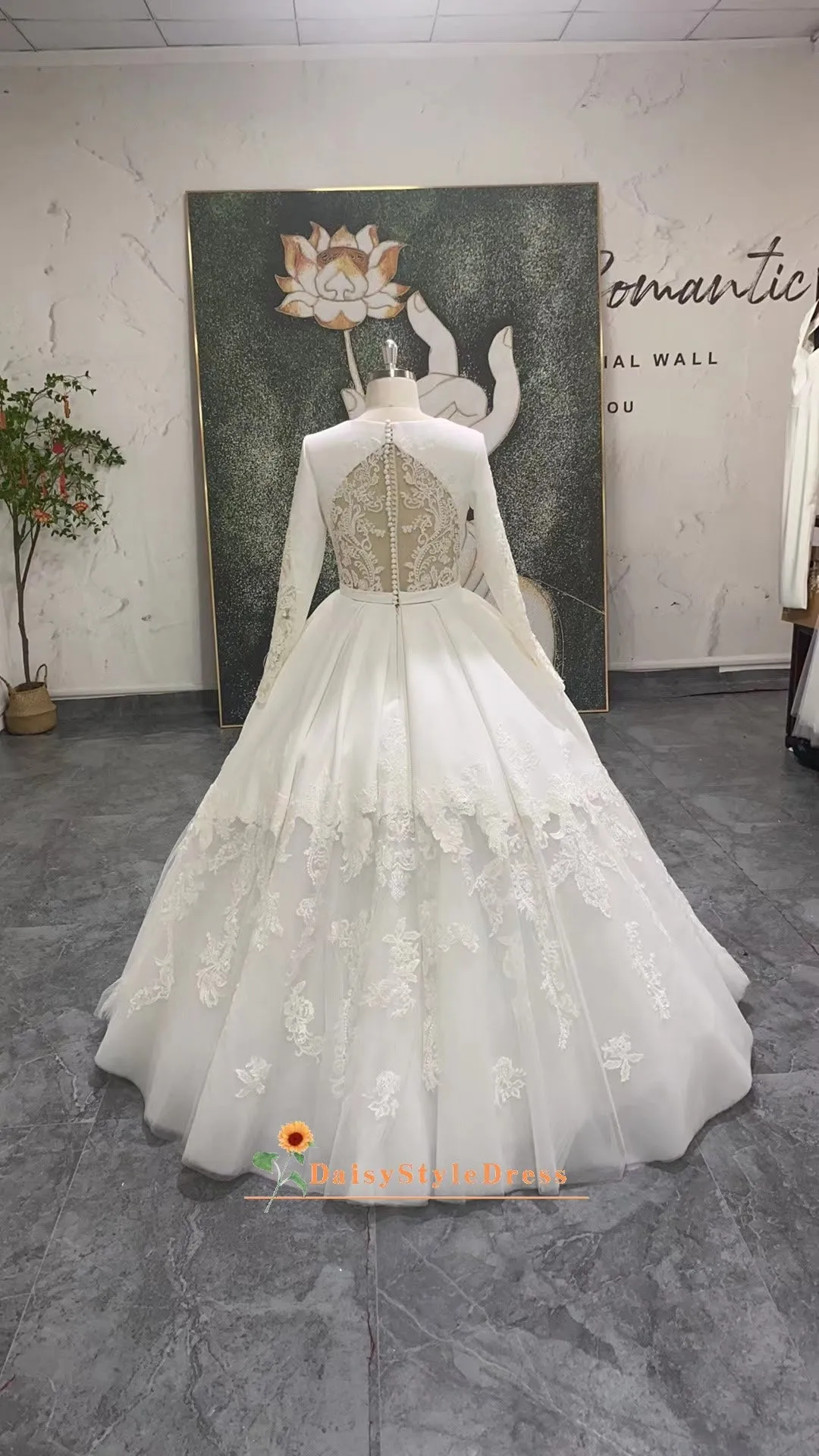 High Quality Soft Satin Modest Long Sleeve Wedding Dress