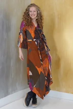 Italian Wrap Dress Brown and Olive Print