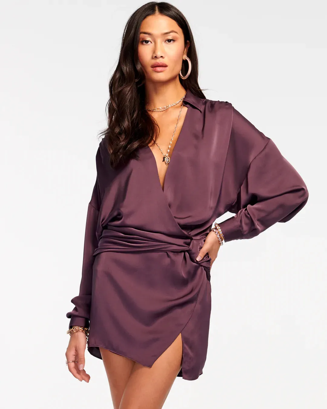 Jaymie Wrap Mini Dress - Sangria