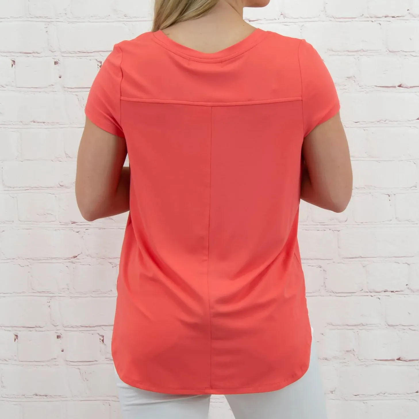 Knit V-Neck Top in Coral