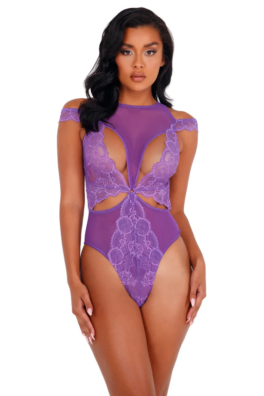 Lace and Mesh Cutout Teddy