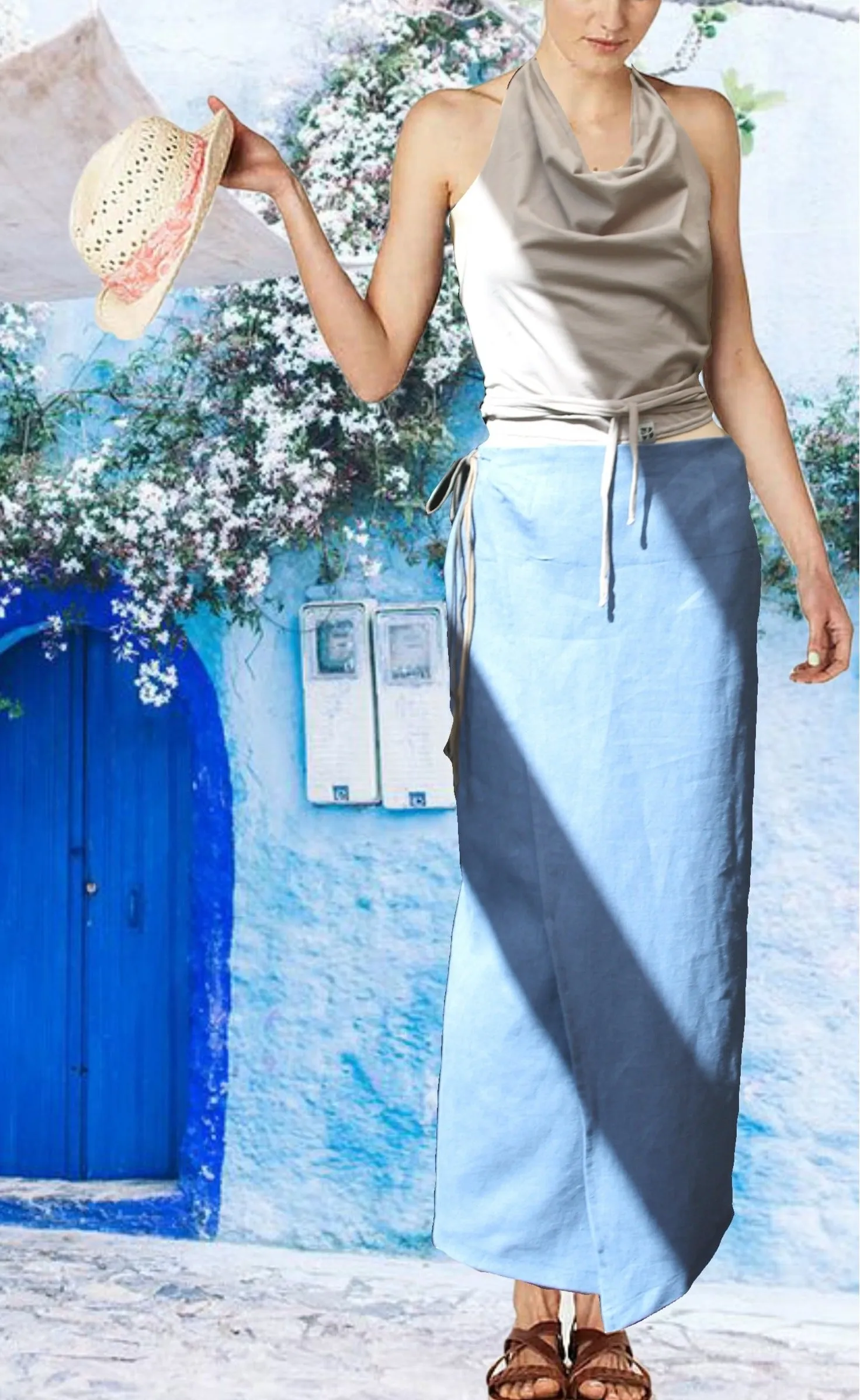 Lange overslag rok van biologische linnen / Long linen wrap skirt