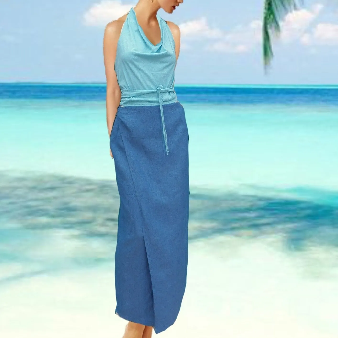 Lange overslag rok van biologische linnen / Long linen wrap skirt