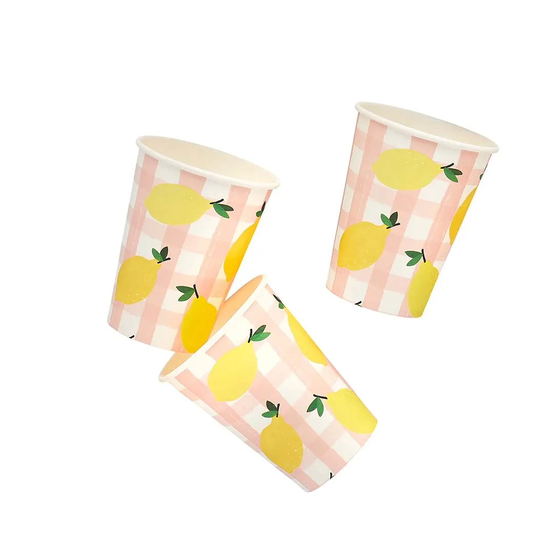 Lemon & Gingham Picnic Party Cups - 8 Pack