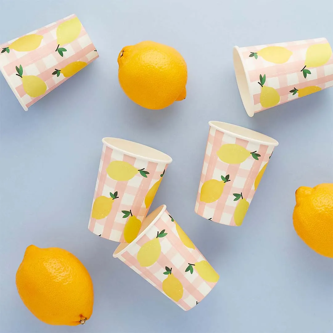 Lemon & Gingham Picnic Party Cups - 8 Pack