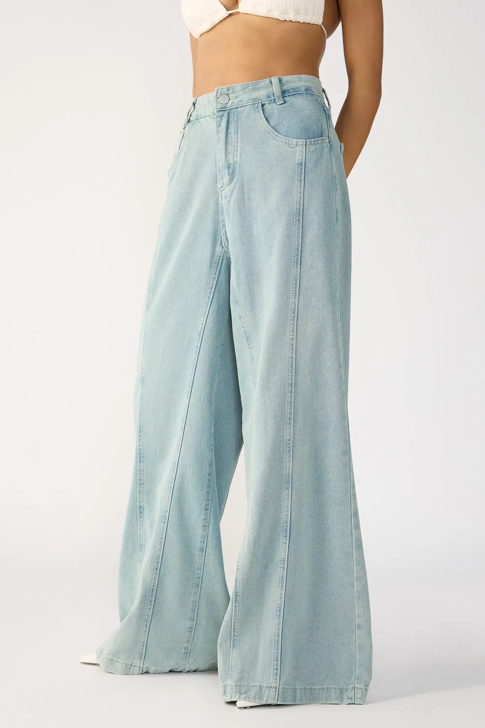 Light Blue Denim Flared Korean Pants