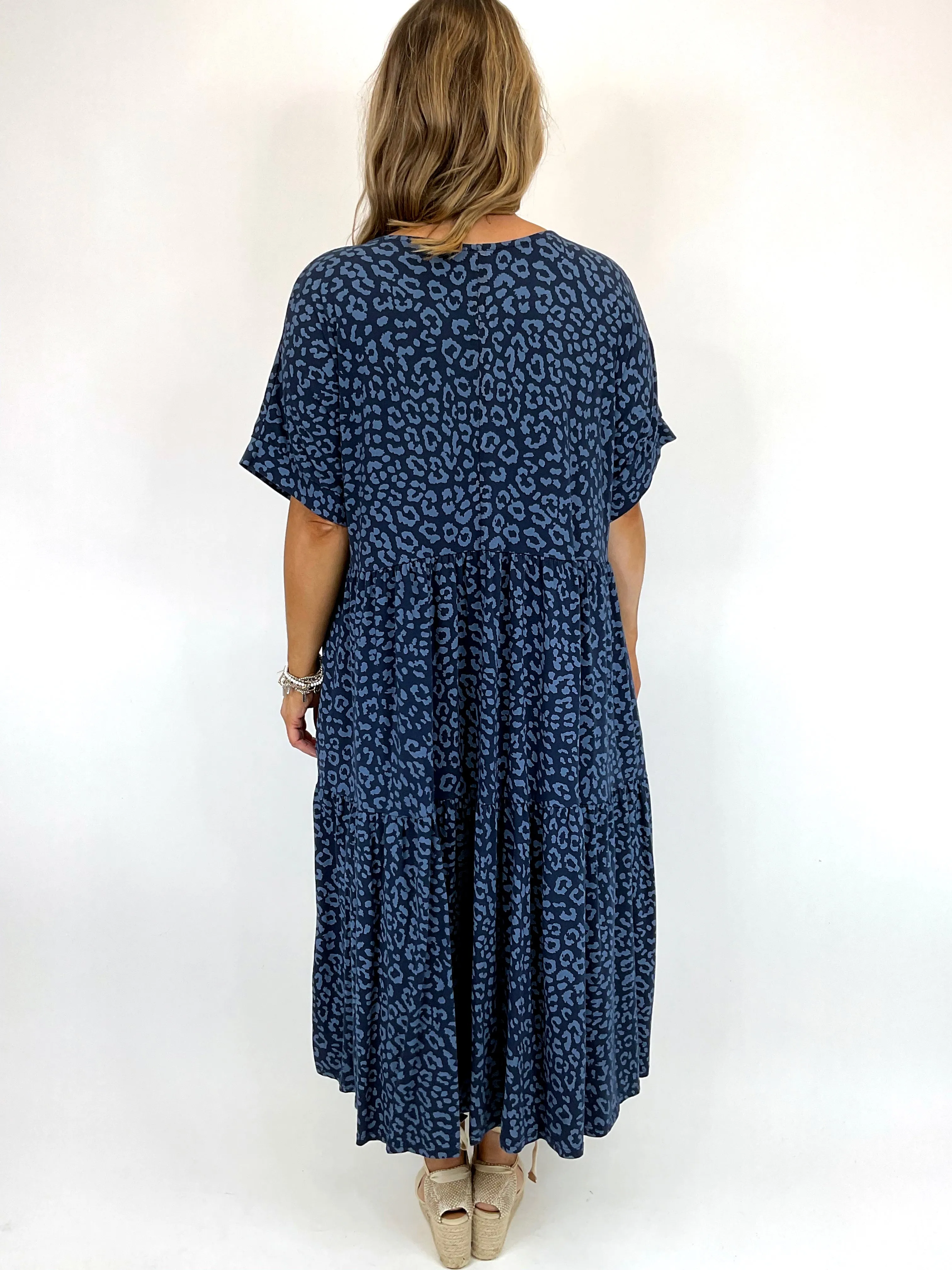 Made in Italy Lagenlook Margo Leopard Print Tunic Top in Navy. 10666