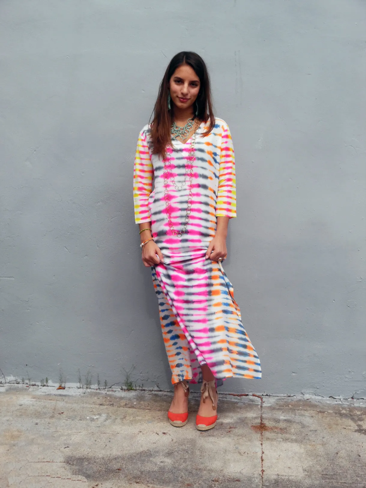 Maxi Tunic Beach Dress In Shibori Tie Dye