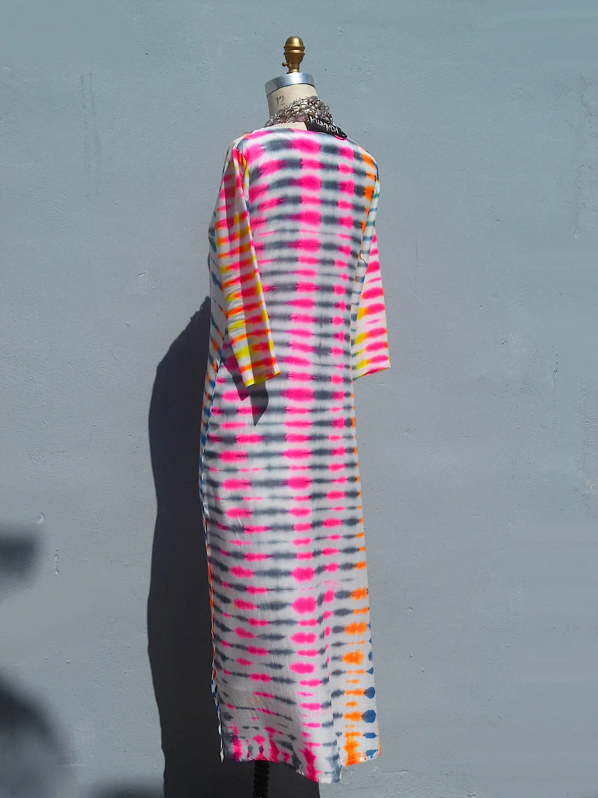 Maxi Tunic Beach Dress In Shibori Tie Dye