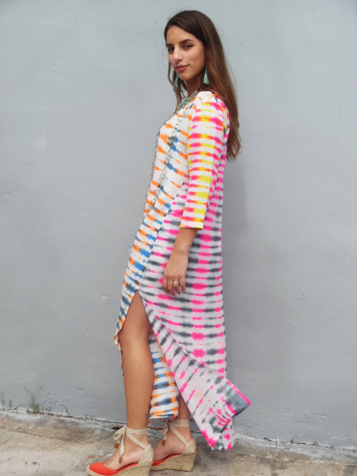 Maxi Tunic Beach Dress In Shibori Tie Dye