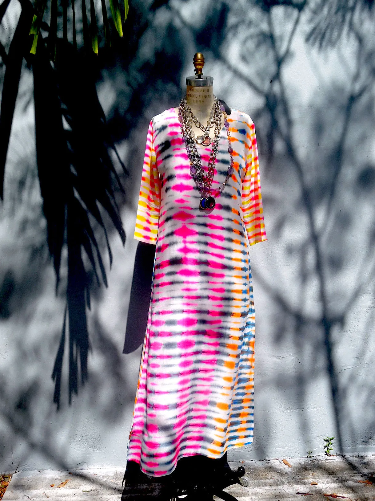 Maxi Tunic Beach Dress In Shibori Tie Dye