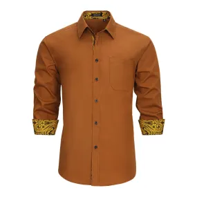 Men's Patchwork Dress Shirt with Pocket - BROWN/PAISLEY