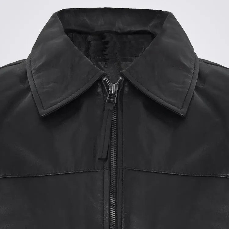 Men's Smart Black Genuine Leather Harrington Jacket