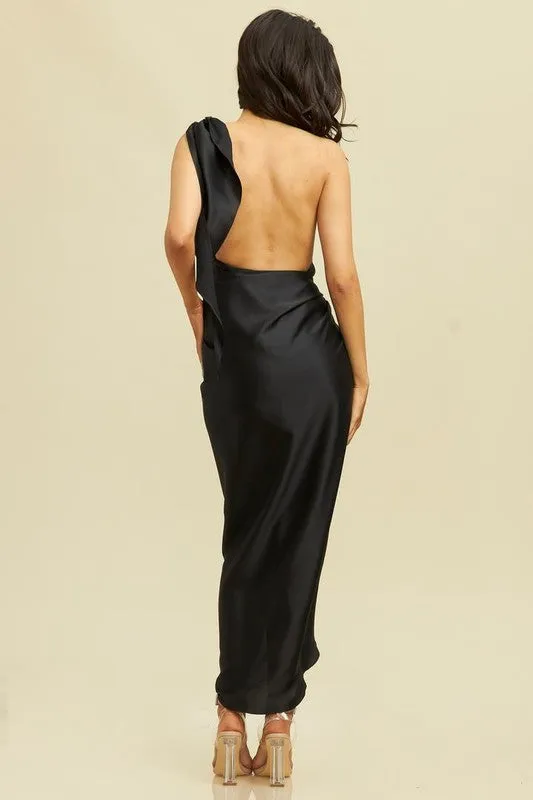 Milania Satin One Shoulder Wrap Dress