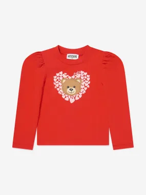 Moschino Girls Long Sleeve Teddy T-Shirt in Red