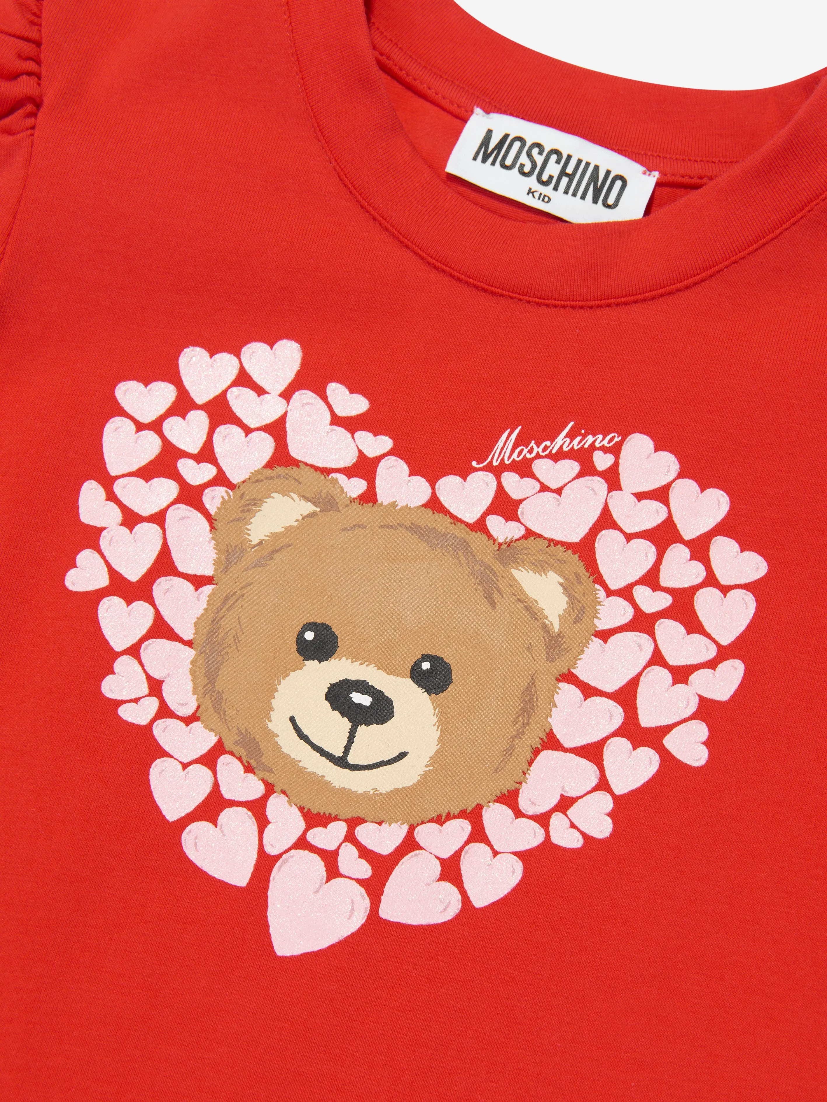 Moschino Girls Long Sleeve Teddy T-Shirt in Red