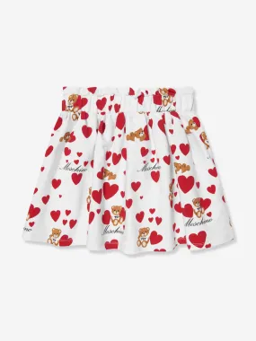 Moschino Girls Teddy Hearts Skirt in Ivory