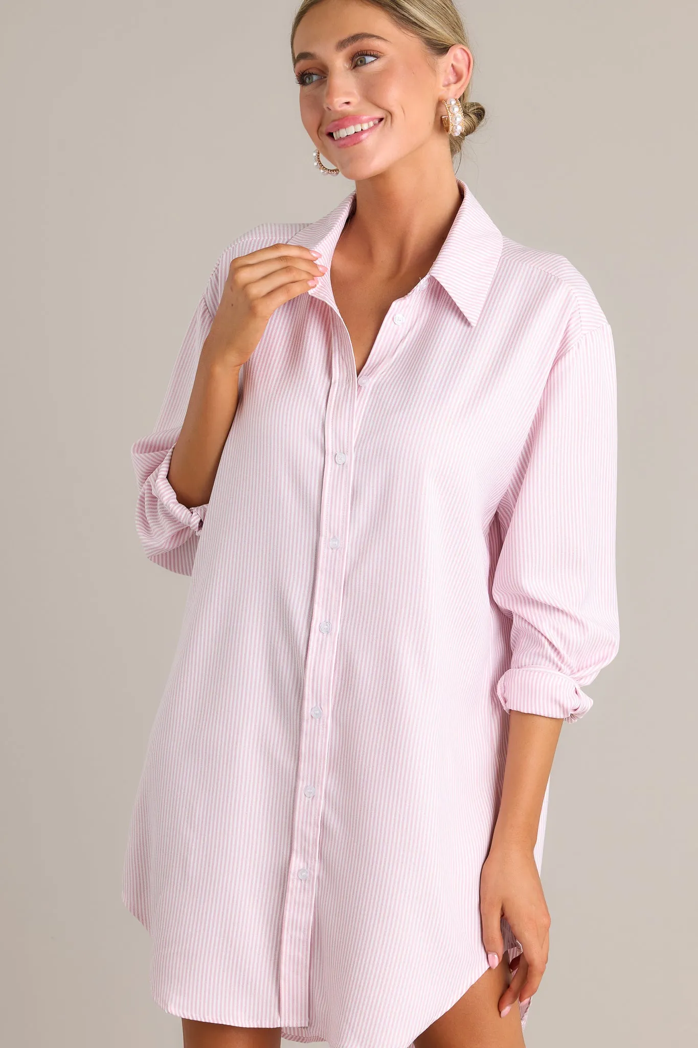 My Everything Pink Stripe Button Front Shirt Dress