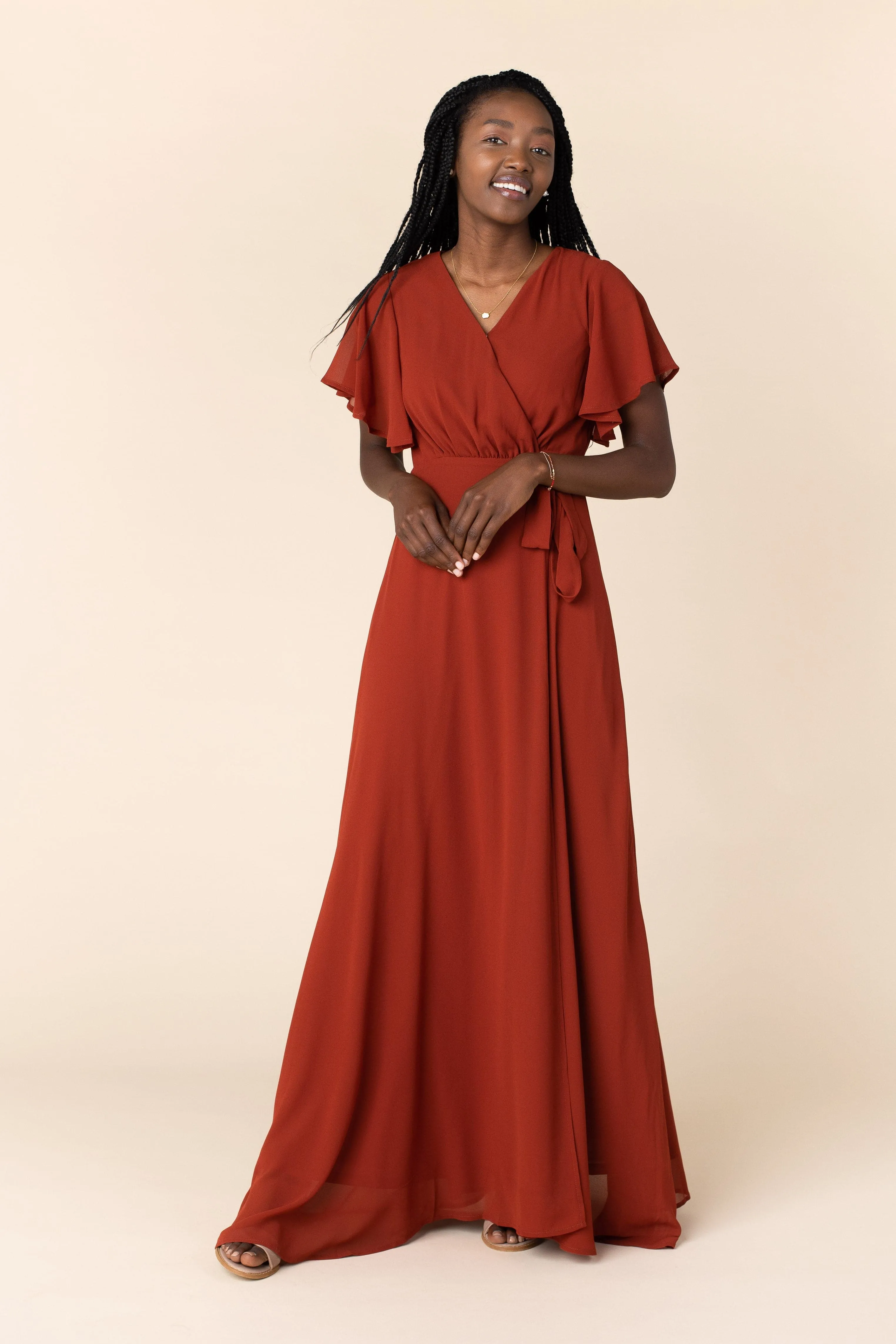 Naples Flutter Sleeve Wrap Maxi - Rust