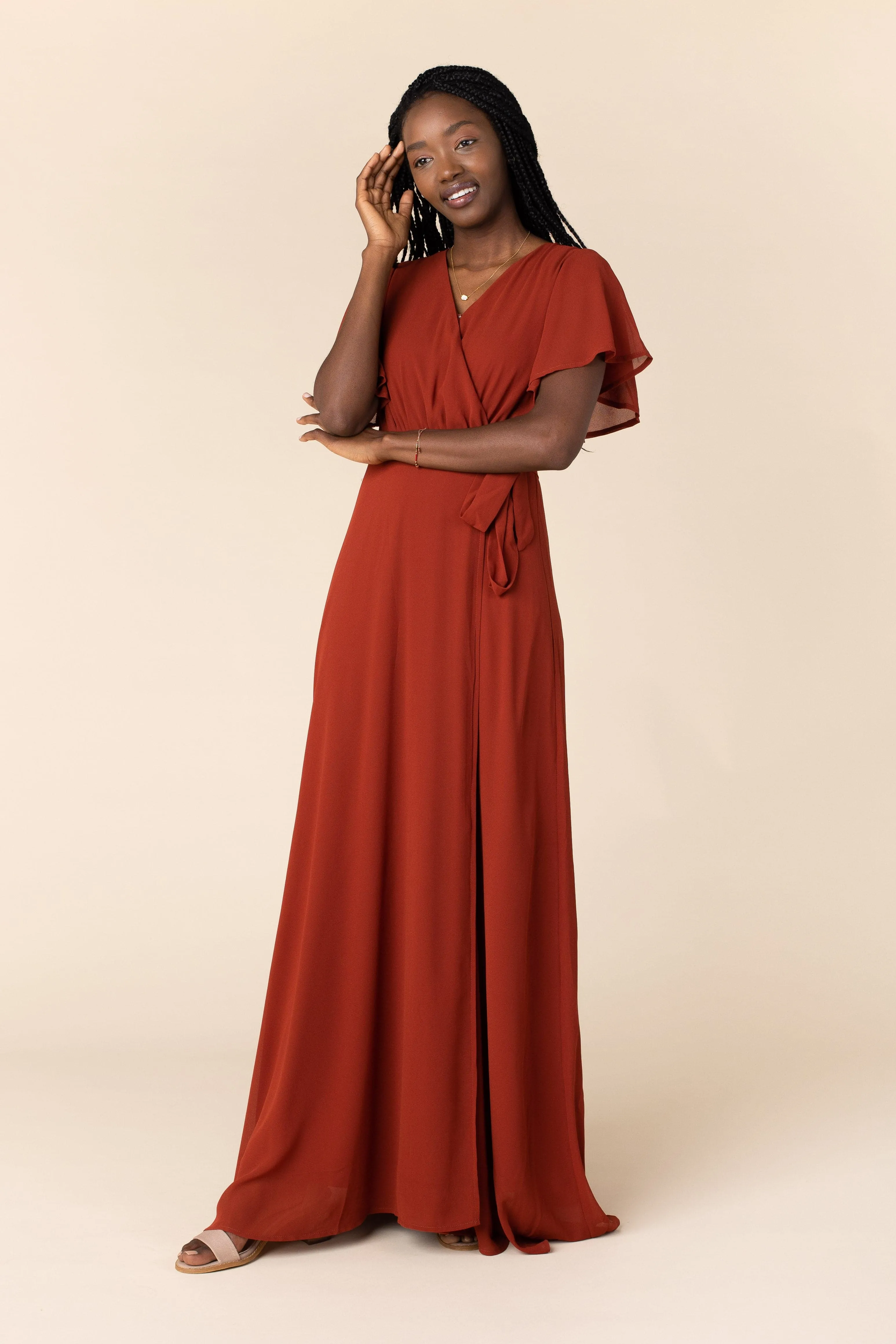 Naples Flutter Sleeve Wrap Maxi - Rust