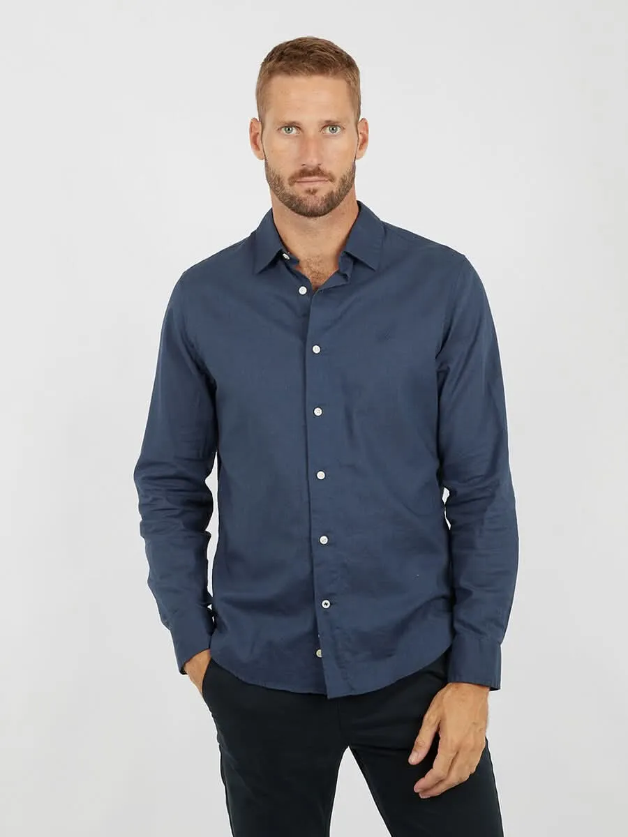 Nautica Long Sleeve Linen Shirt Navy