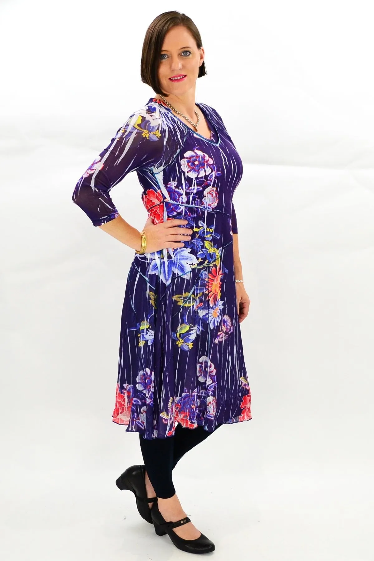 Navy Oriental Style Long Tunic Dress