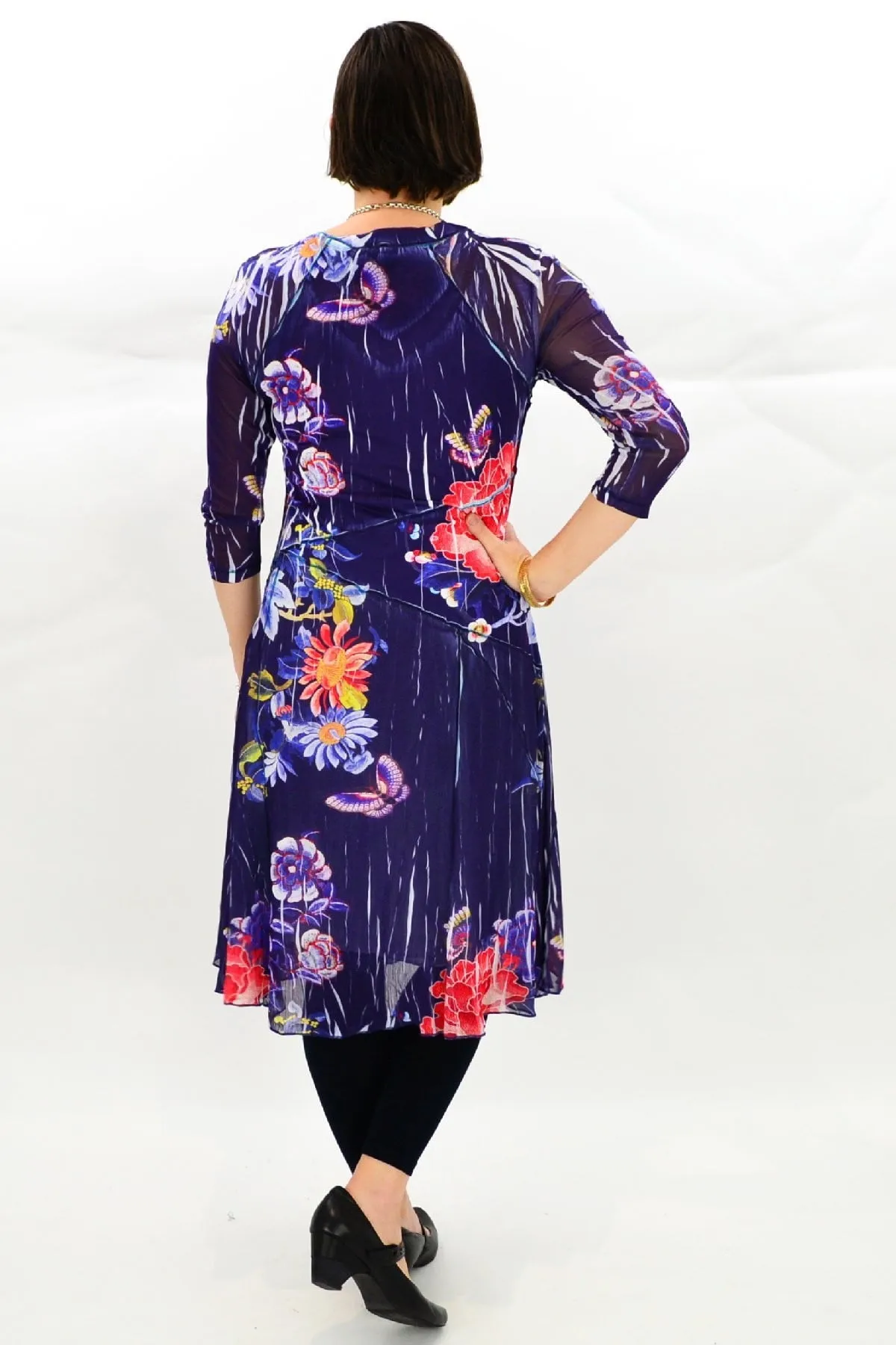 Navy Oriental Style Long Tunic Dress