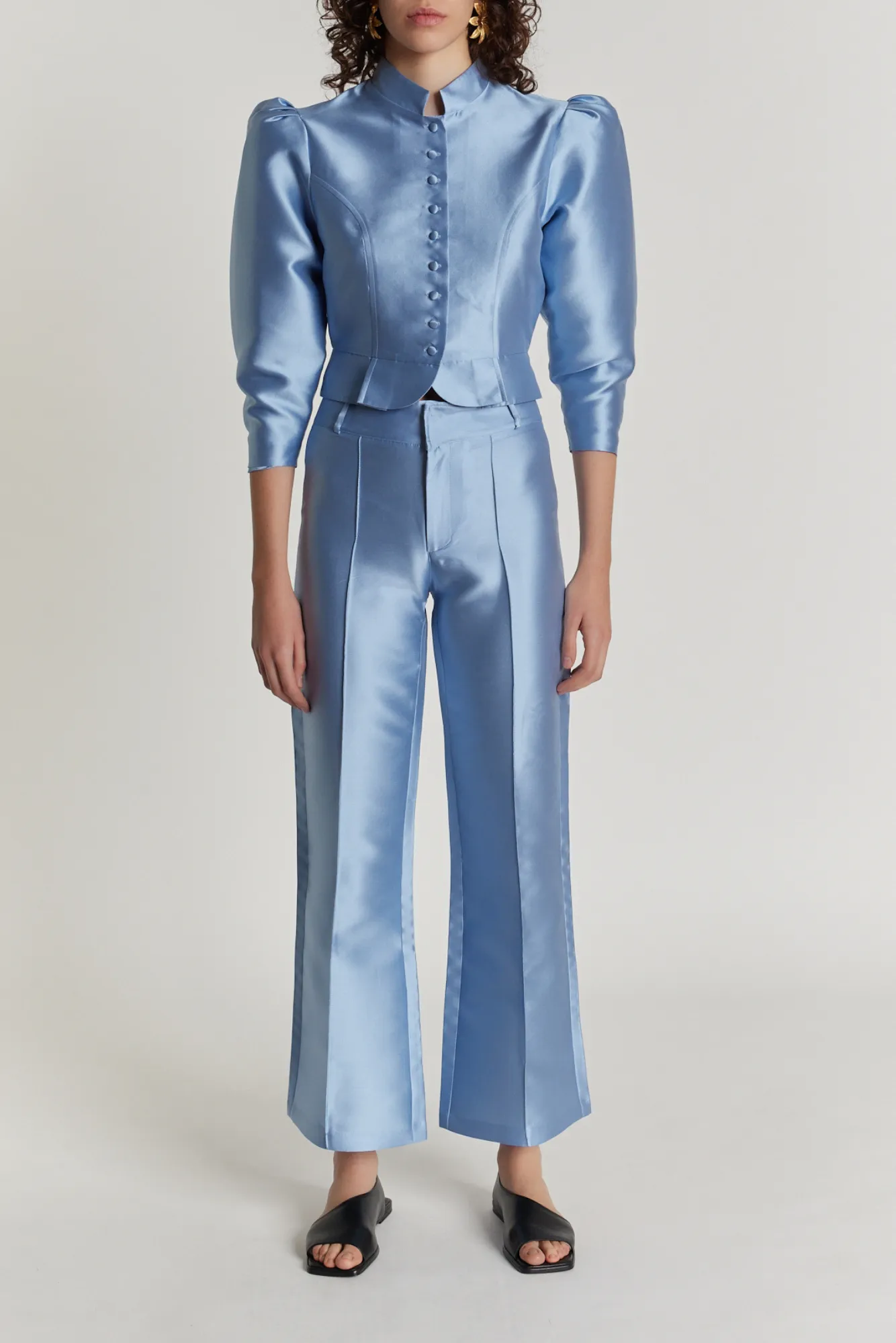 NIAGARA BLUE Satin Flared Pants