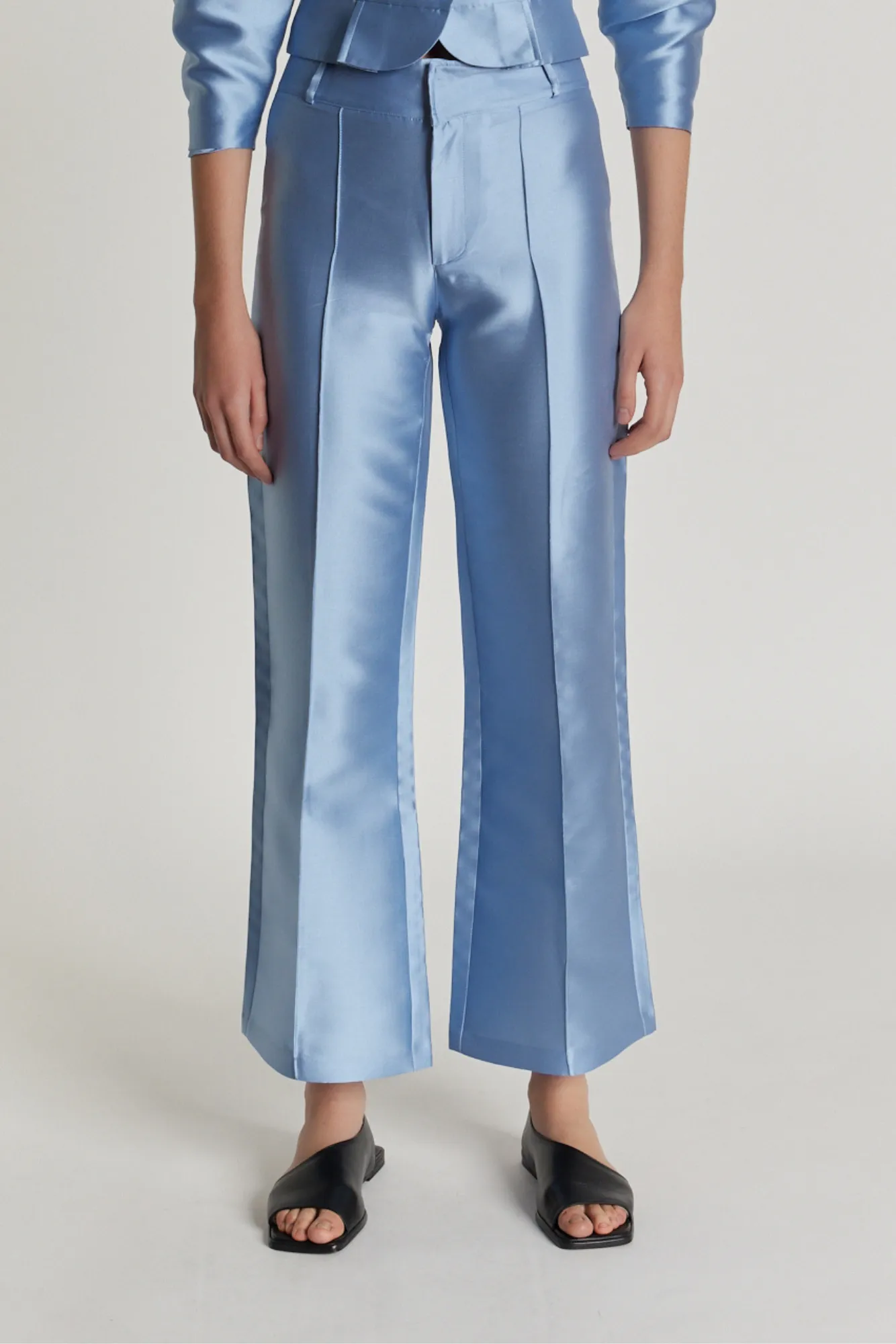 NIAGARA BLUE Satin Flared Pants