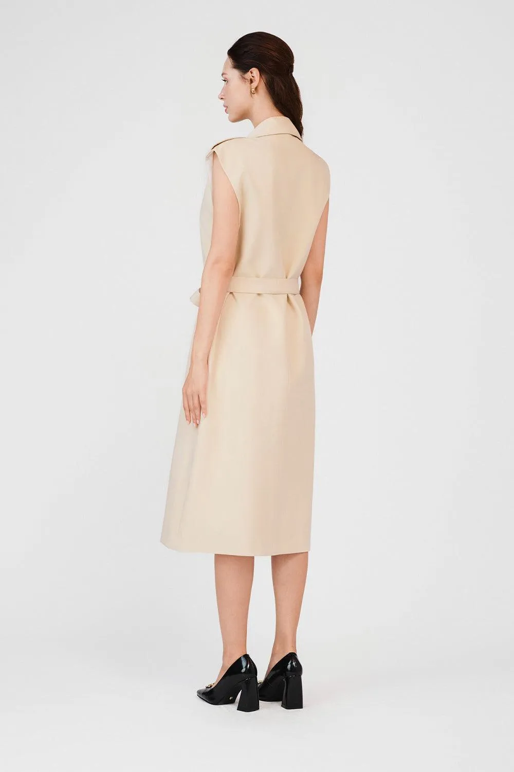 Oaklee Wrap Double Breasted Khaki Calf Length Dress