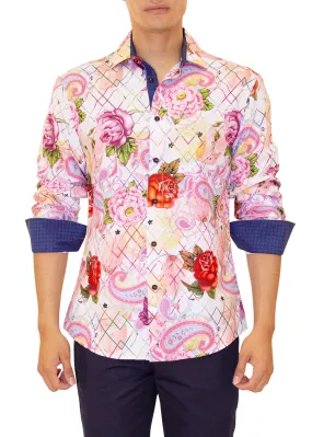 Paisley Floral Pink Button Up Long Sleeve Dress Shirt