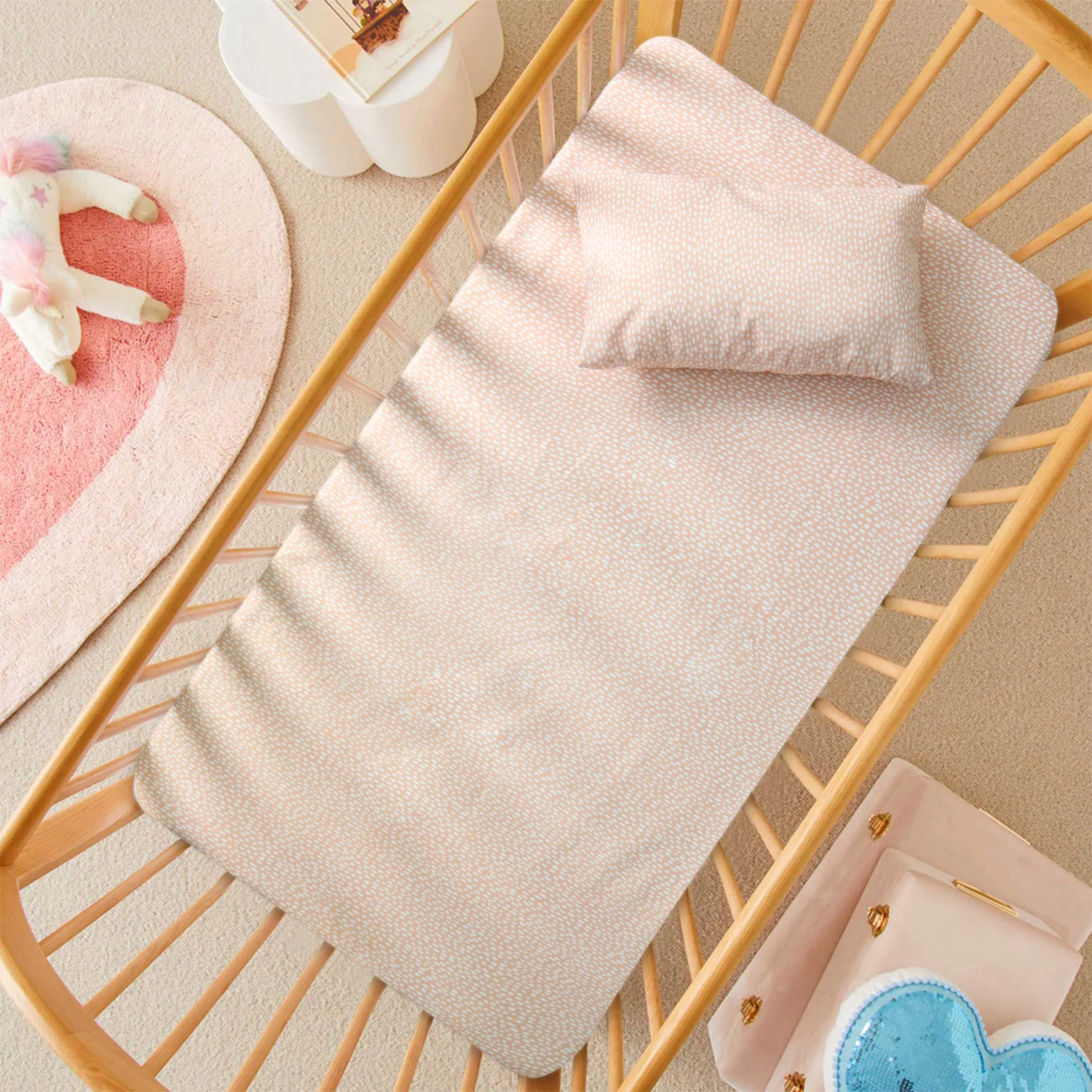 Peach Dots Crib Bedsheet & Pillow