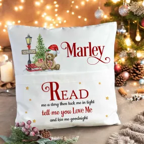 Personalised Christmas Book Pocket Cushion, Book Pillow For Children