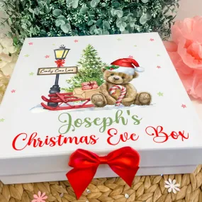 Personalised Christmas Eve Gift Box For Kids Keepsake Box, White Gift Box, Teddy Bear