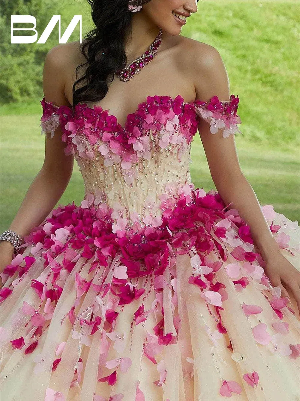 Petals Adorned Quinceanera Dress Sweet 15 16 Ballgown