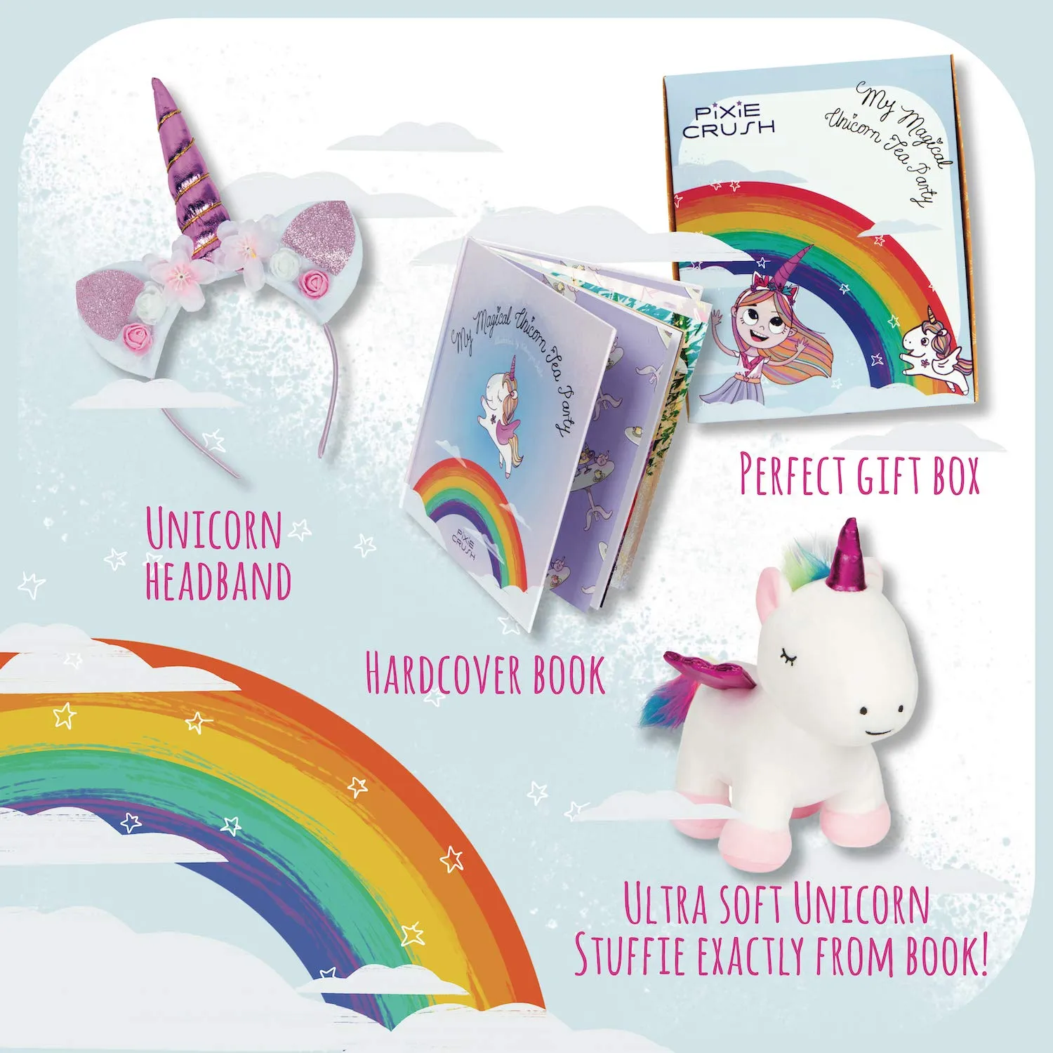 Pixie Crush Unicorn Gift Set  Includes Book, Stuffed Plush Toy, and Headband for Girls