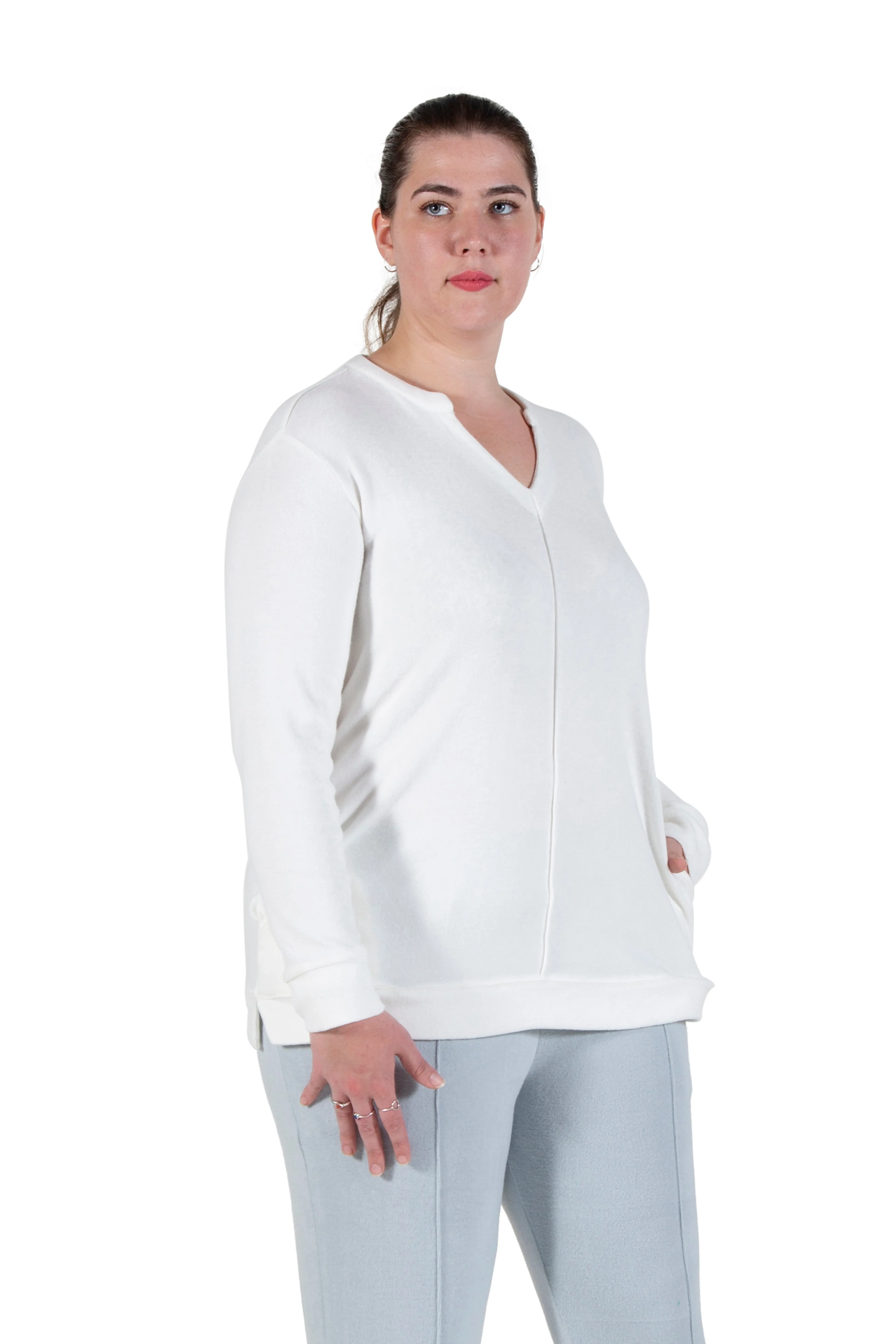 Plus Size Comfort Luxe Collection Cozy Knit V- Neck Tunic