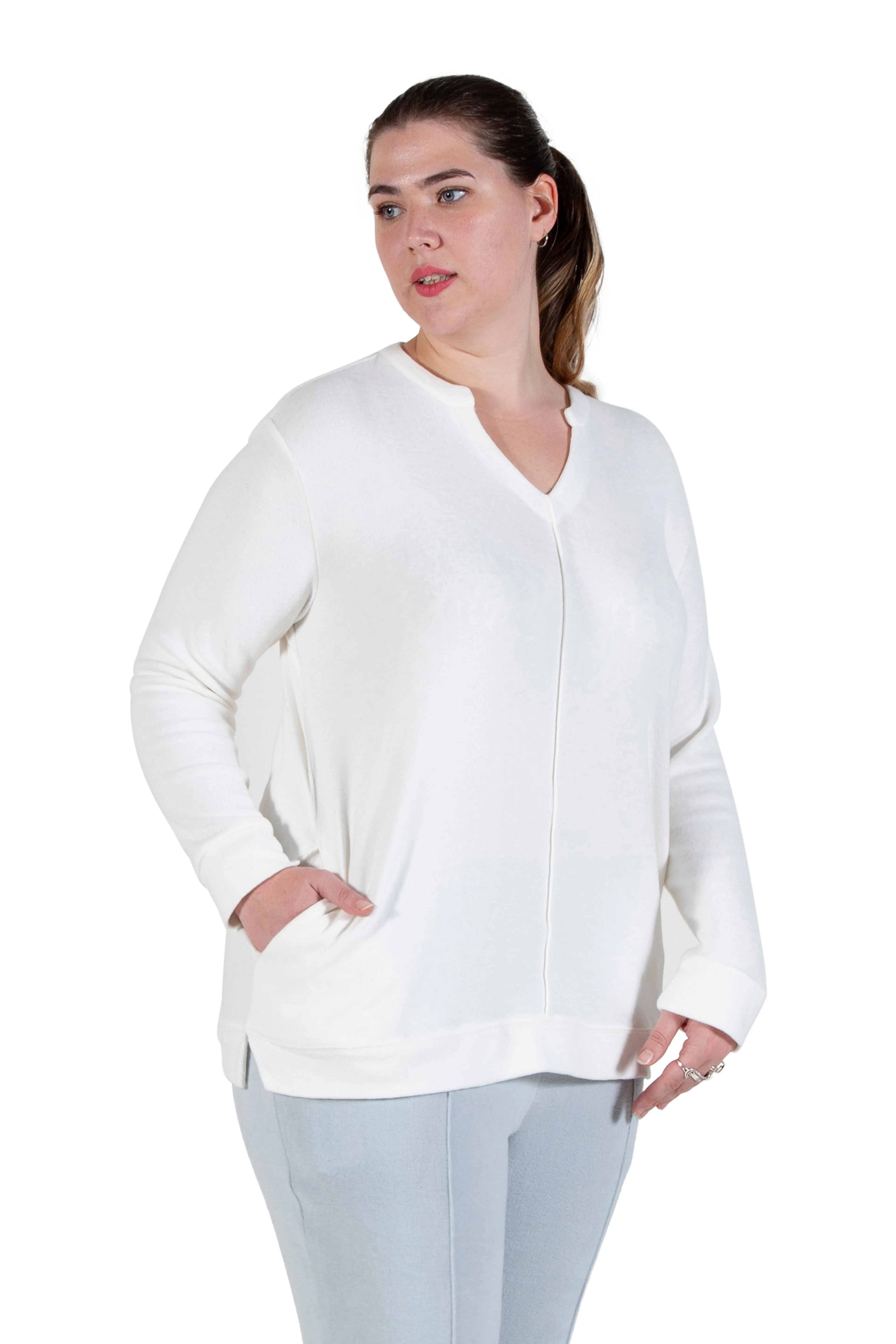 Plus Size Comfort Luxe Collection Cozy Knit V- Neck Tunic