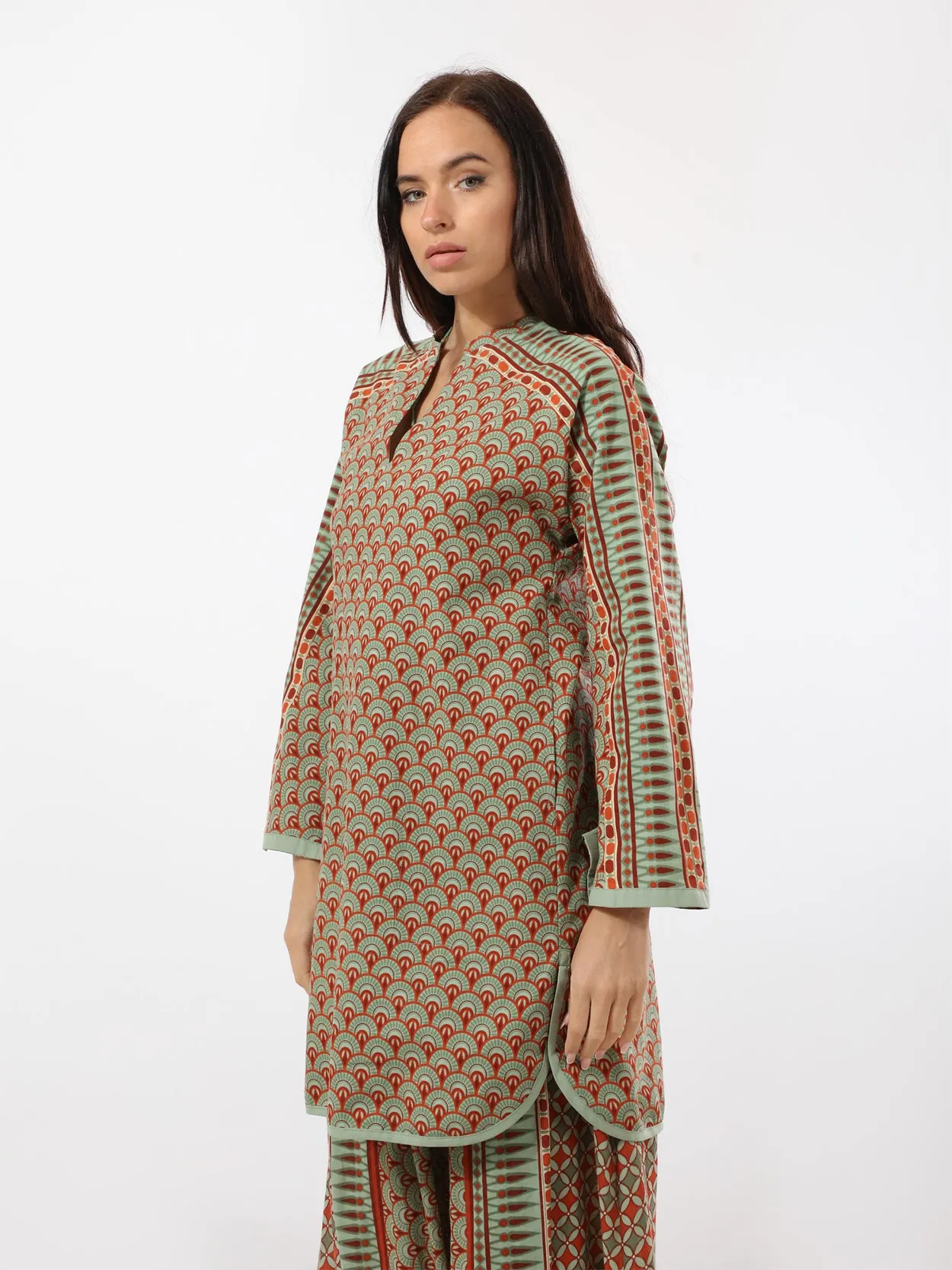 Printed cotton short tunic-dress